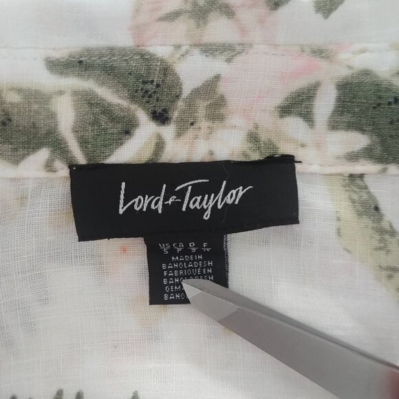 Lord + Taylor 100% linen off white cream button down shirt blouse floral Small - Picture 12 of 16